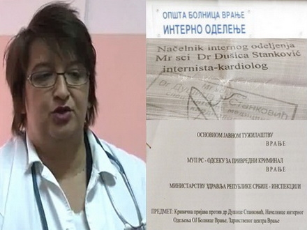 Pečat pod sumnjom: načelnica Internog odeljenja Bolnice u Vranju Dušica Stanković 