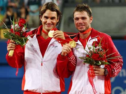 Zlato Federera i Vavrinke u dublu - Peking 2008. Photo by Clive Brunskill/Getty Images
