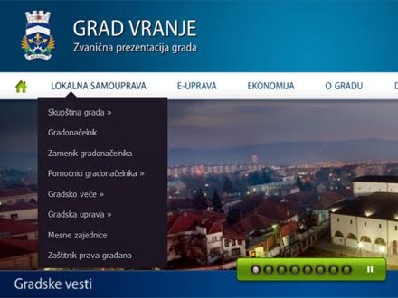 Skrinšot internet prezentacije Gradske uprave Vranje 