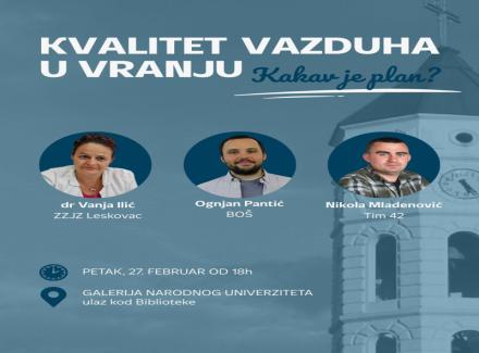 Poziv na tribinu: „Kvalitet vazduha u Vranju – Kakav je plan?“ 