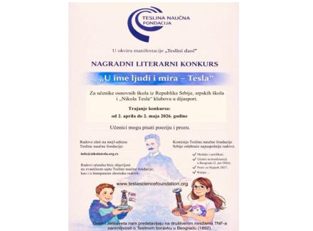 Raspisan nagradni literarni konkurs za učenike osnovnih škola „U ime ljudi i mira – Tesla“